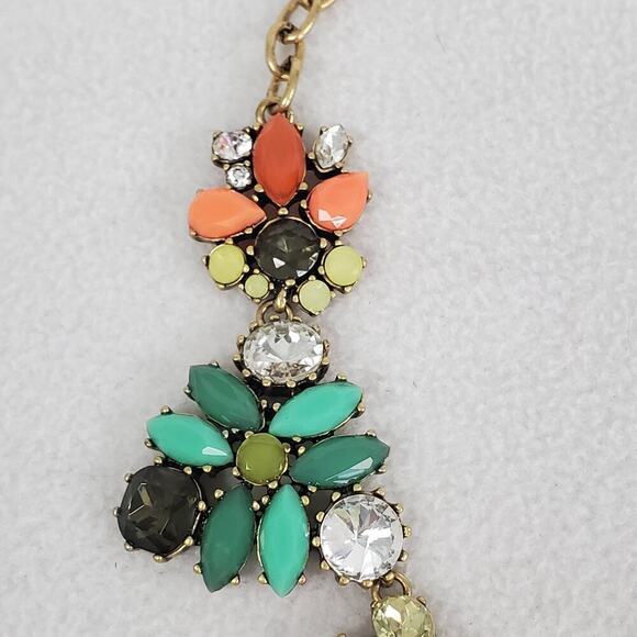 Signed Stella & Dot Bohemian Statement Faux Jewel Necklace Brass Tone - Picture 3 of 10